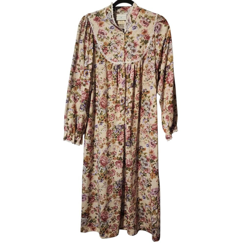 Vtg Gilligan O Malley Nightgown Romantic  Floral Lace Ruffle Gown Size 12-14 Med